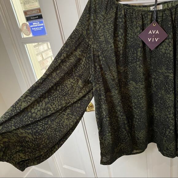 AVA & VIV LONG SLEEVE Abstract Print Fall Olive Green X NWT 14 - Picture 3 of 5